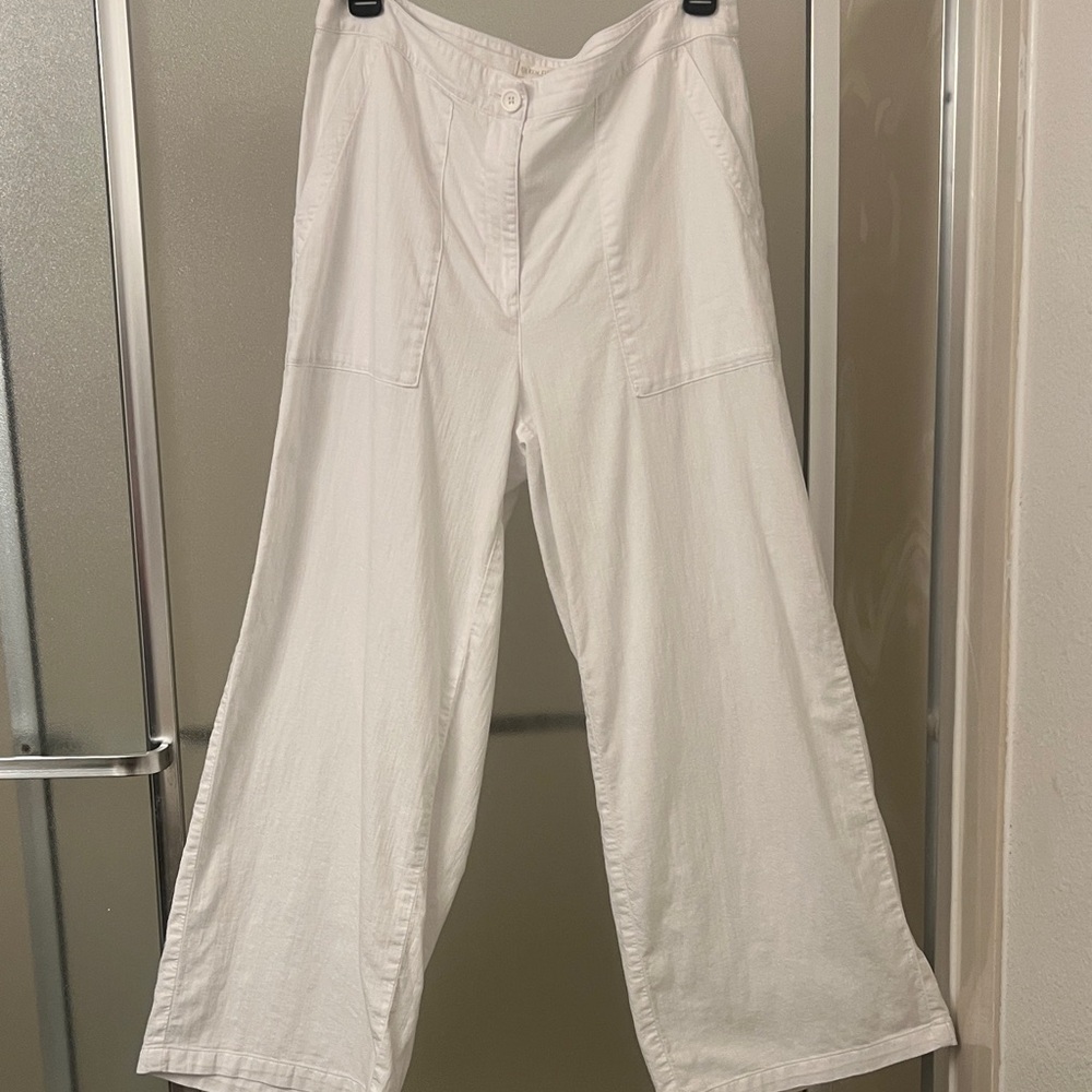 Eileen Fisher Classic White linen cropped pants size 10